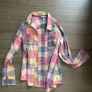 BUCKLE BKE PLAID FLANEL BUTTON DOWN SHIRT BLUE/PINK XS